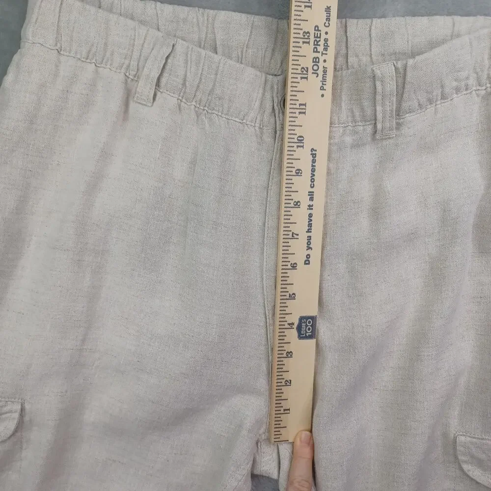 Caribbean 100% Linen Cargo Pants Men's 36x30 Beige Drawstring Coastal Straight